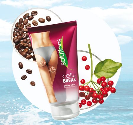 AVON Solutions Cellu-Break. Die Anti-Cellulite-Lotion mit Zweifachwirkung. Die Formel mit bahnbrechendem Weißdornextrakt und “Coffee-Bean”-Komplex…